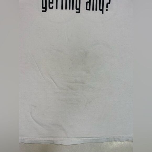 VINTAGE Getting Any Blind Date Graphic T-shirt Men Large White Short Sleeve - Picture 3 of 7
